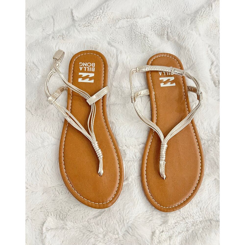 NWT Billabong Strand Walk Sandals Women' Size 8 Metallic Strappy Thong Slingback